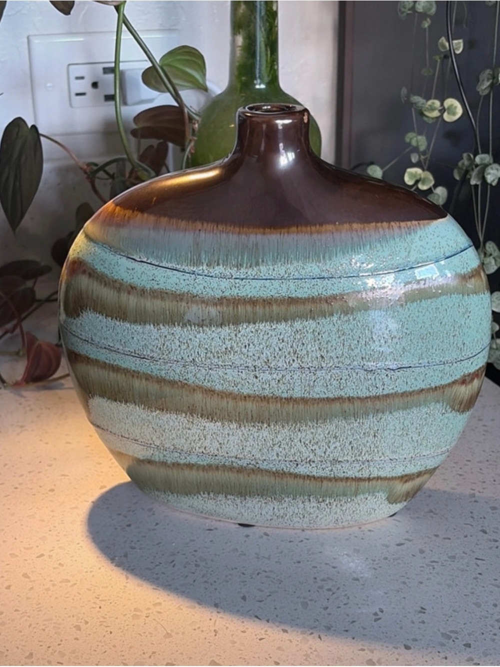 Vintage Ceramic Bud Vase | Mid-Century Modern Teal & Brown Glaze